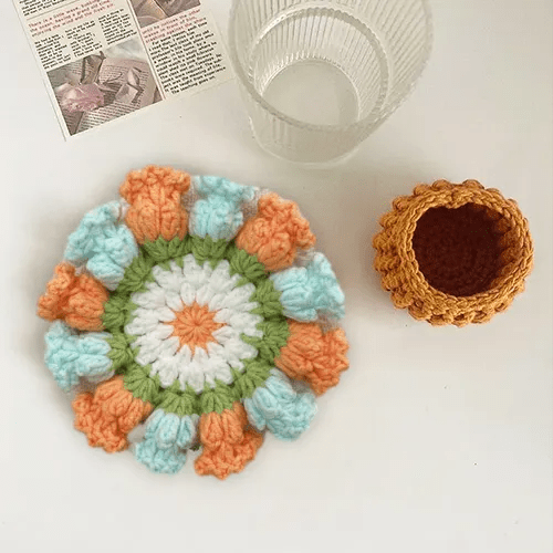 handmade crochet coaster set as a housewarming gift