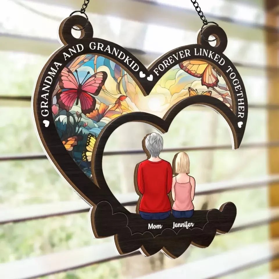 window hanging suncatcher with personalized family design Happiness Is a Grandchilds Hug personalized window keepsake