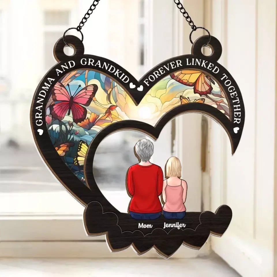 Happiness Is a Grandchilds Hug window hanging suncatcher personalized family design for grandma