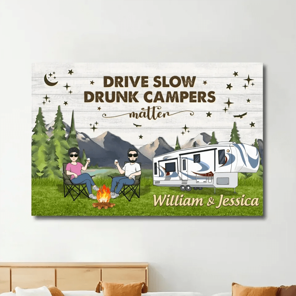 Happy Camper Couple Chibi Camping Canvas - Custom Canvas & Poster - Wood Framed Canvas & Framed Poster 754419 - 755112 - DiyGiftly
