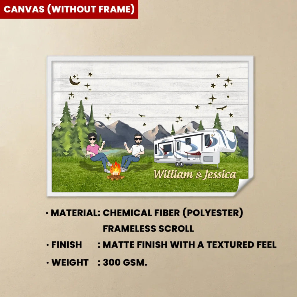 Happy Camper Couple Chibi Camping Canvas - Custom Canvas & Poster - Wood Framed Canvas & Framed Poster 754419 - 755112 - DiyGiftly