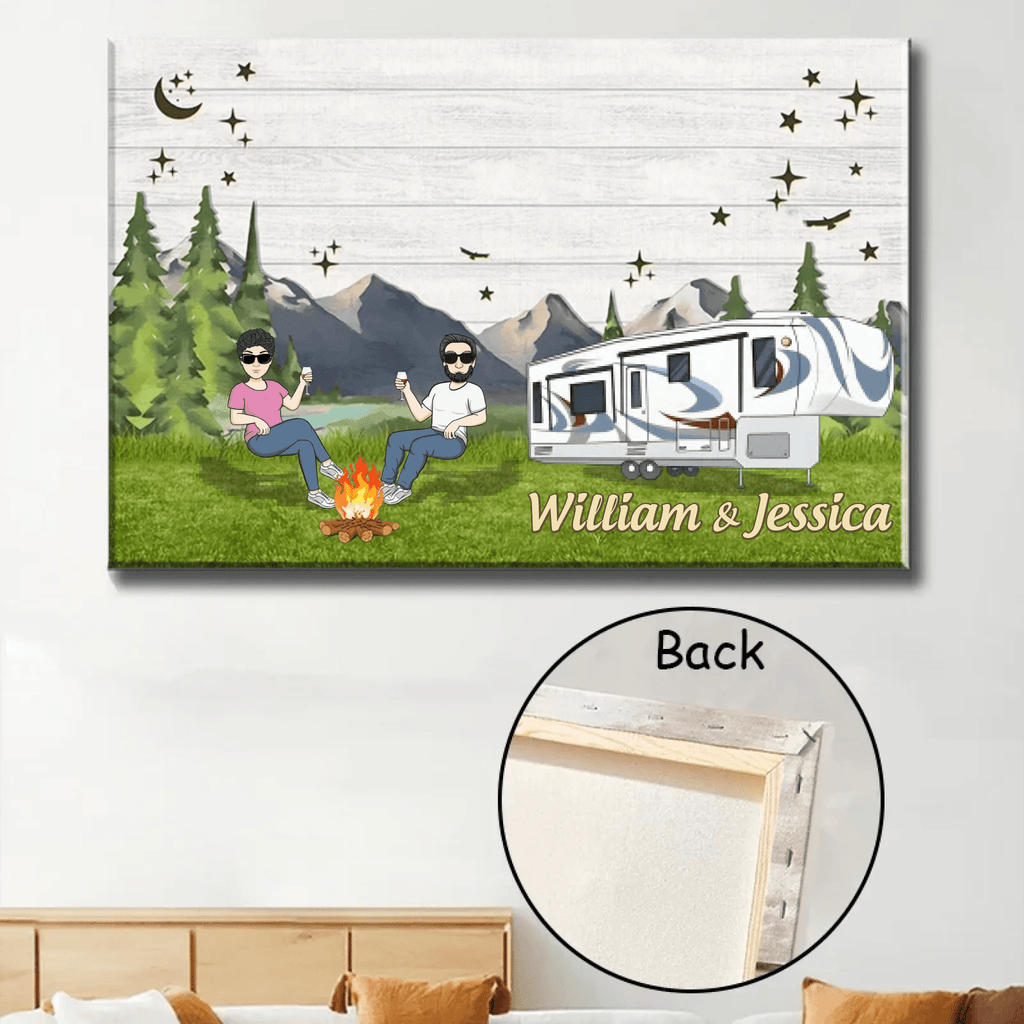Happy Camper Couple Chibi Camping Canvas - Custom Canvas & Poster - Wood Framed Canvas & Framed Poster 754419 - 755112 - DiyGiftly