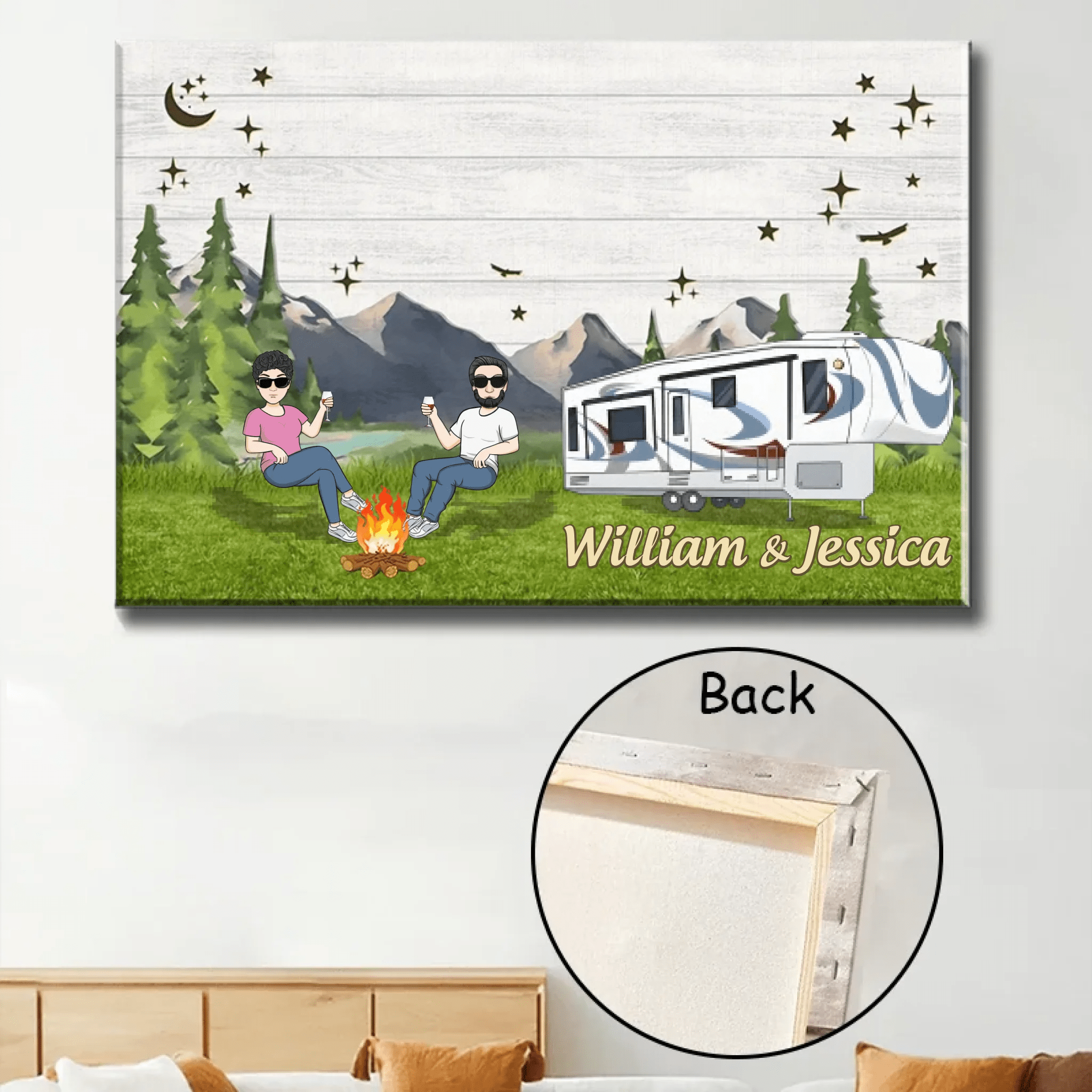 Happy Camper Couple Chibi Camping Canvas - Custom Canvas & Poster - Wood Framed Canvas & Framed Poster 754419 - 755112 - DiyGiftly