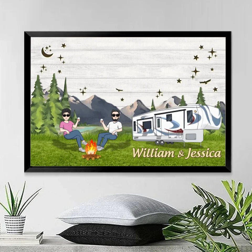 Happy Camper Couple Chibi Camping Canvas - Custom Canvas & Poster - Wood Framed Canvas & Framed Poster 754419 - 755112 - DiyGiftly