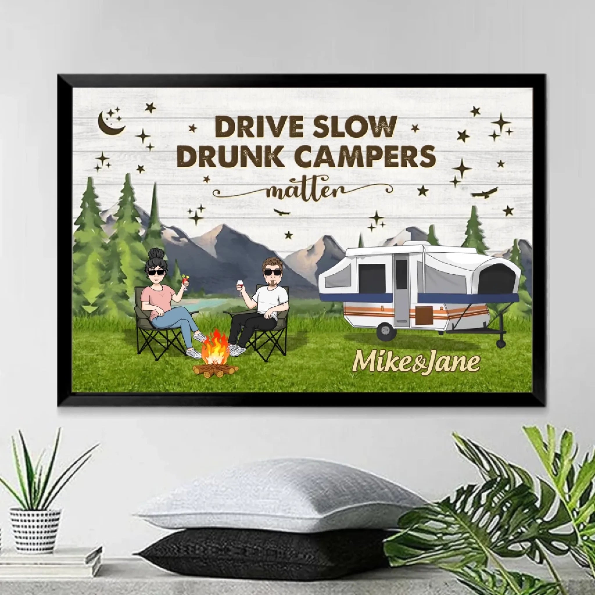 Happy Camper Couple Chibi Camping Canvas - Custom Canvas & Poster - Wood Framed Canvas & Framed Poster 754419 - 755112 - DiyGiftly