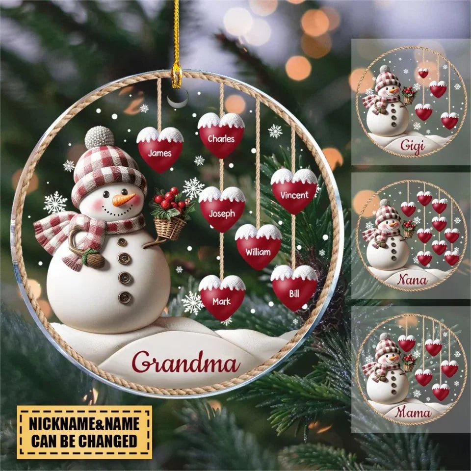 Happy Christmas Snowman Grandma Hanging Sweet Heart Kids Personalized Ornament 677816 - DiyGiftly