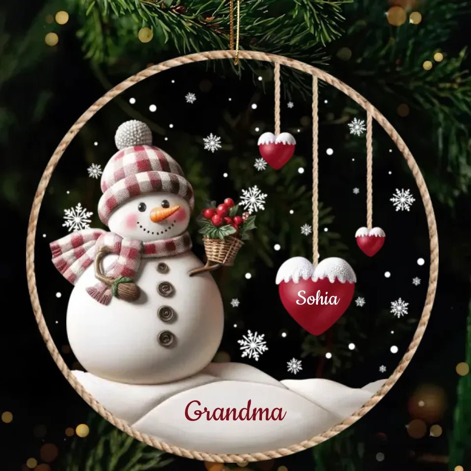 Happy Christmas Snowman Grandma Hanging Sweet Heart Kids Personalized Ornament 677816 - DiyGiftly