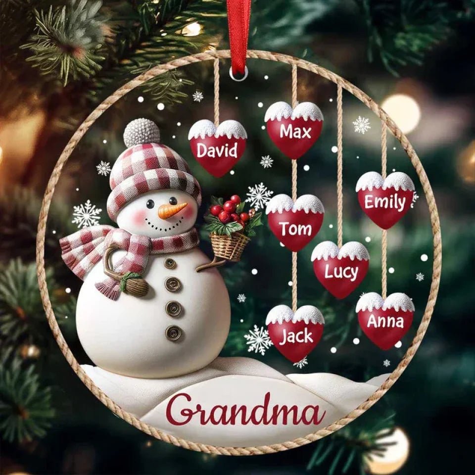 Happy Christmas Snowman Grandma Hanging Sweet Heart Kids Personalized Ornament 677816 - DiyGiftly