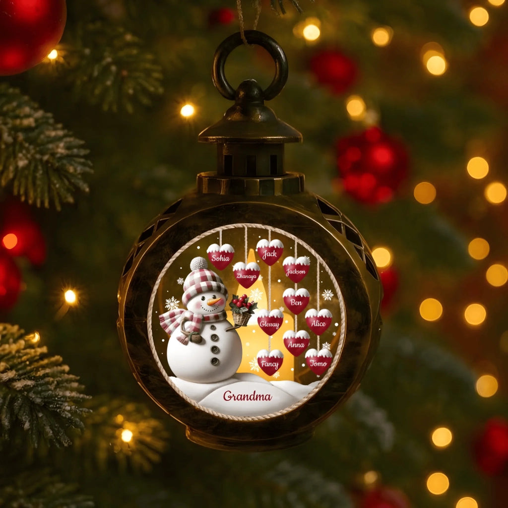 Happy Christmas Snowman Grandma Lantern – Personalized Sweet Heart Kids Christmas Lantern with Custom Names, LED Flameless Candle Light, Holiday Snowman Decoration Gift for Grandma, Family Christmas Home Décor 677816 - DiyGiftly
