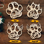 Happy Christmas With Fur Babies - Personalized Custom Paw Shaped Wood Christmas Ornament (Dog, Cat & Angel Wings) - Customized Decoration Gift. 682647 - DiyGiftly