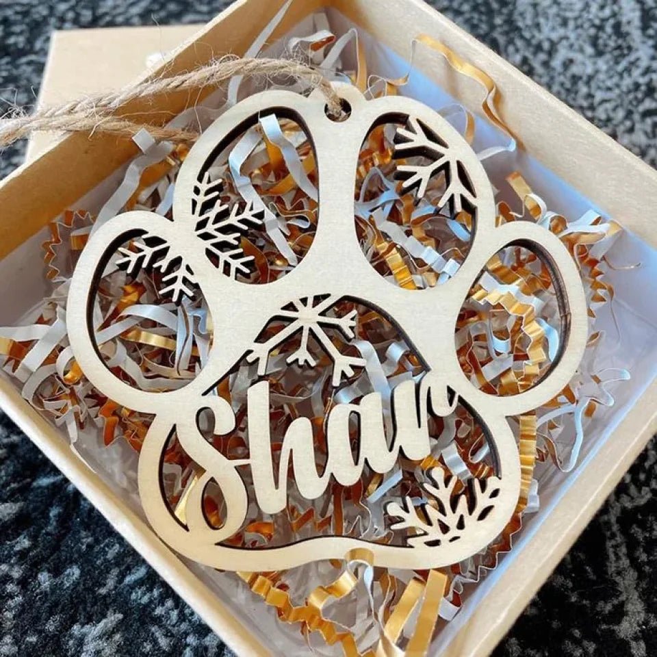 Happy Christmas With Fur Babies - Personalized Custom Paw Shaped Wood Christmas Ornament (Dog, Cat & Angel Wings) - Customized Decoration Gift. 682647 - DiyGiftly
