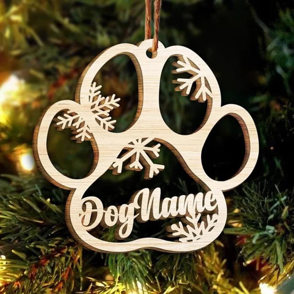 Happy Christmas With Fur Babies - Personalized Custom Paw Shaped Wood Christmas Ornament (Dog, Cat & Angel Wings) - Customized Decoration Gift. 682647 - DiyGiftly