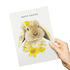 HAPPY EASTER Bunny with Yellow Blossoms Spring Greeting Card Gift Card - DiyGiftly