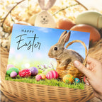 Happy Easter Cute Bunny and Colorful Eggs Spring Greeting Card Gift Card - DiyGiftly