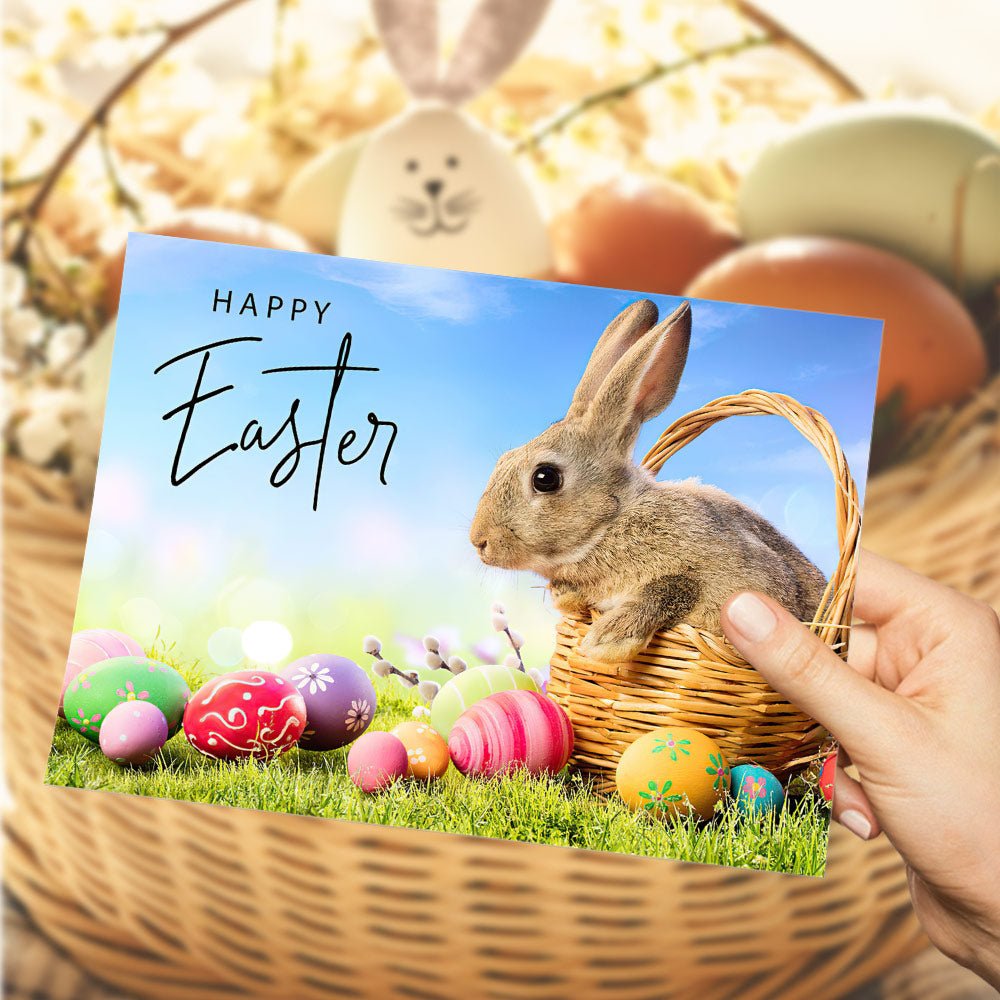 Happy Easter Cute Bunny and Colorful Eggs Spring Greeting Card Gift Card - DiyGiftly