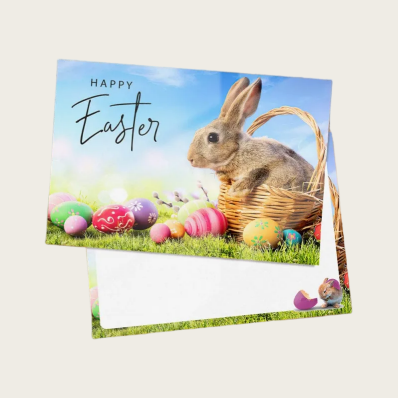 Happy Easter Cute Bunny and Colorful Eggs Spring Greeting Card Gift Card - DiyGiftly
