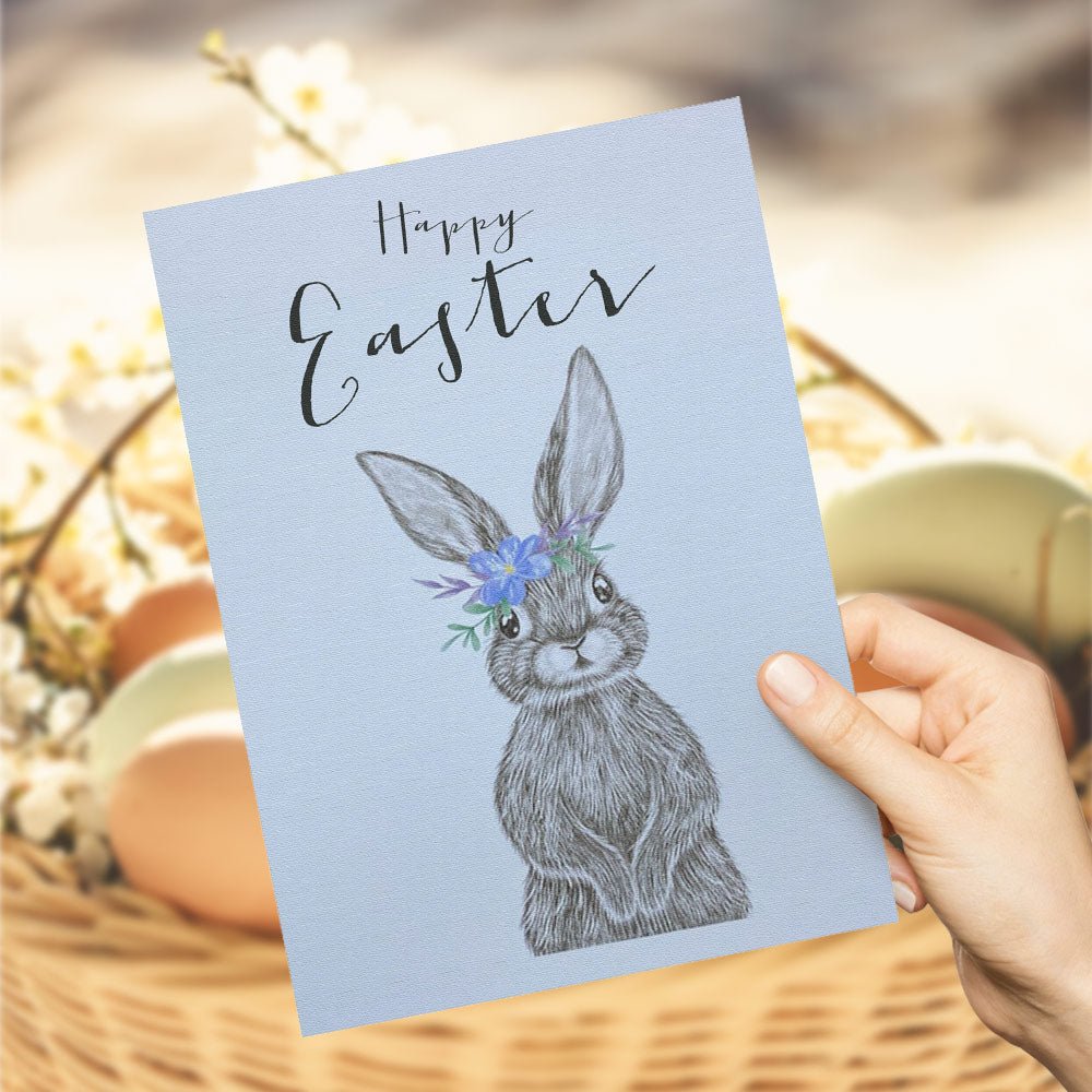 Happy Easter Gift Card – Adorable Bunny Wearing Floral Crown Greeting Card - DiyGiftly