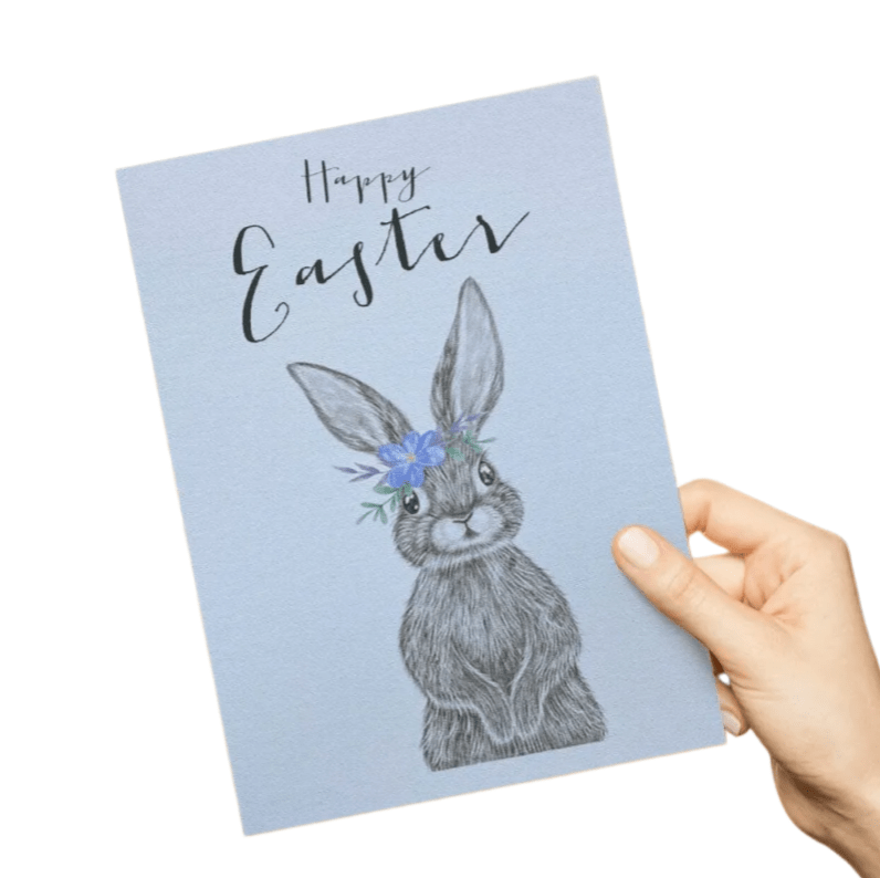 Happy Easter Gift Card – Adorable Bunny Wearing Floral Crown Greeting Card - DiyGiftly