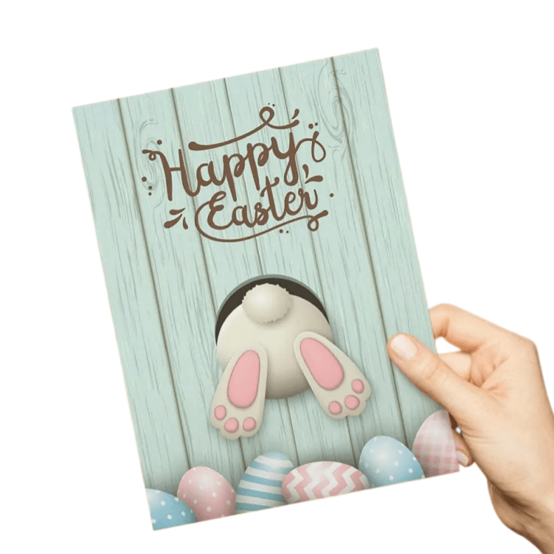 HAPPY EASTER Greeting Card – Bunny Burrowing with Colorful Eggs Gift Card - DiyGiftly