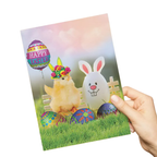 Happy Easter Greeting Card – Chick with Balloon, Bunny and Eggs Design Gift Card - DiyGiftly