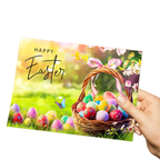 Happy Easter Greeting Card – Egg Basket on Grass with Butterflies Gift Card - DiyGiftly