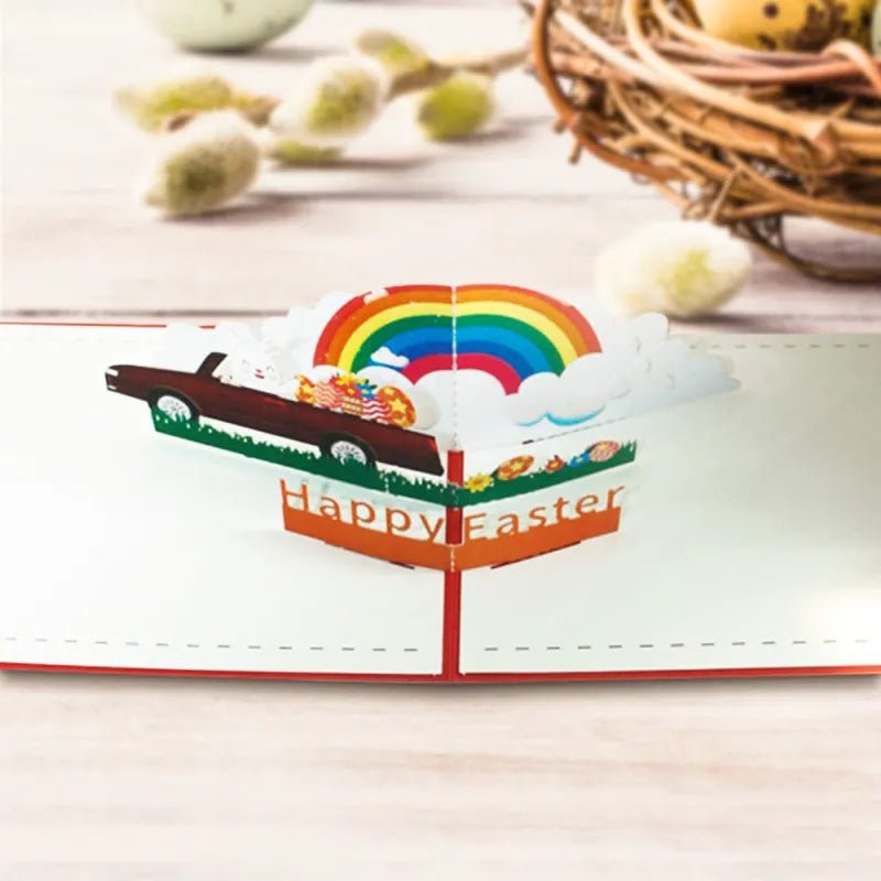 Happy Easter Rainbow Bunny & Eggs 3D Pop - Up Greeting Card – Cheerful Easter Gift - DiyGiftly