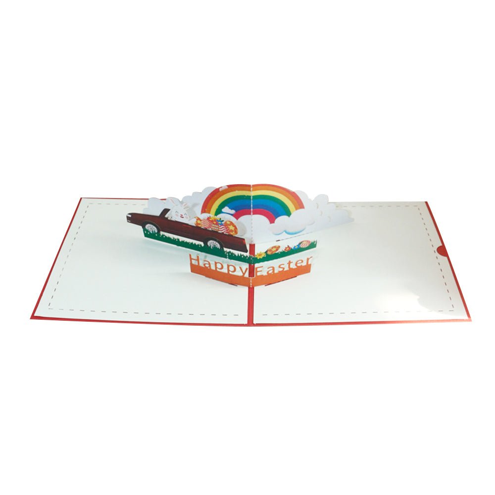 Happy Easter Rainbow Bunny & Eggs 3D Pop - Up Greeting Card – Cheerful Easter Gift - DiyGiftly
