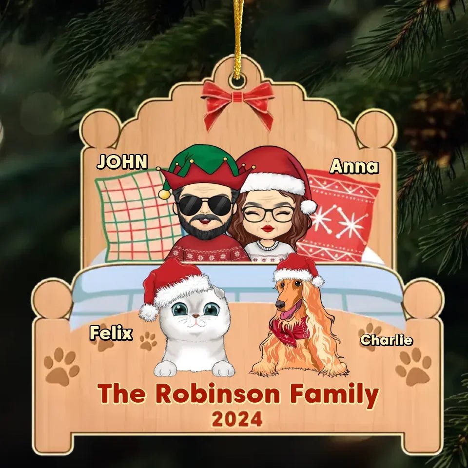 Happy Family With Pets - Personalized Custom 1 - Layered Wood Ornament 718835 - DiyGiftly