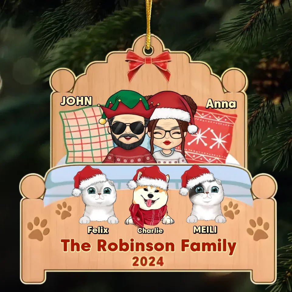 Happy Family With Pets - Personalized Custom 1 - Layered Wood Ornament 718835 - DiyGiftly