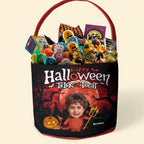 Happy Halloween Trick Or Treat – Personalized Photo Halloween Basket, Custom Spooky Candy Bucket for Kids, Unique Pumpkin Party Gift Basket with Name & Picture 34286080 - DiyGiftly