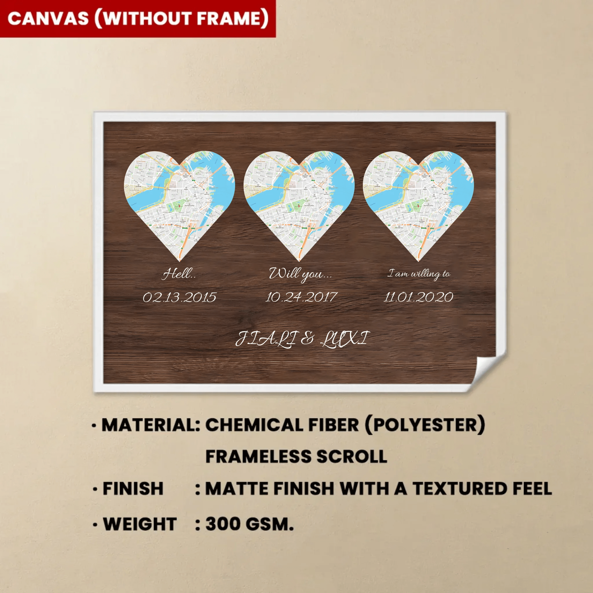 Hello Will You I Do Custom Map Print And Text Wood Background Canvas 736204 - 736207 - DiyGiftly