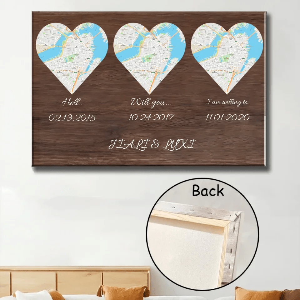 Hello Will You I Do Custom Map Print And Text Wood Background Canvas 736204 - 736207 - DiyGiftly