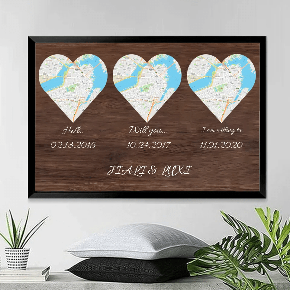 Hello Will You I Do Custom Map Print And Text Wood Background Canvas 736204 - 736207 - DiyGiftly