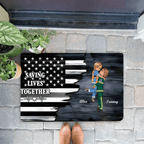 Hero Couple Kissing Half Flag Gifts by Occupation Firefighter, Nurse, Police Officer - Personalized Horizontal floor mat 703473 - D - DiyGiftly