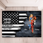Hero Couple Kissing Half Flag Gifts by Occupation Firefighter, Nurse, Police Officer - Personalized Horizontal floor mat 703473 - D - DiyGiftly