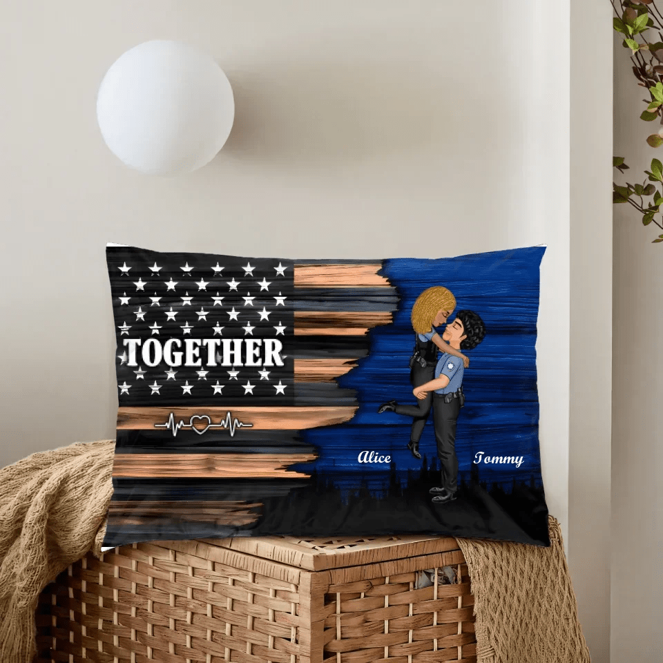 Hero Couple Kissing Half Flag Gifts by Occupation Firefighter, Nurse, Police Officer - Personalized Horizontal pillow 703473 - B - DiyGiftly