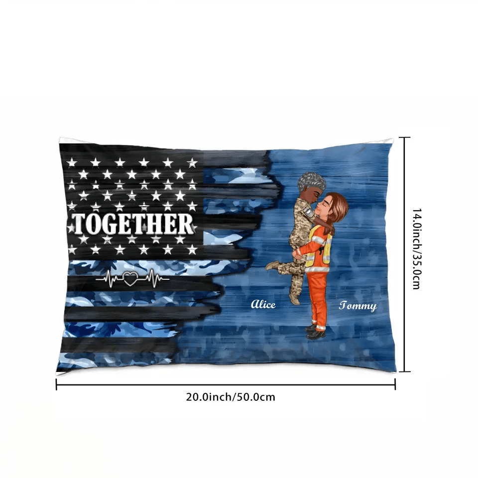 Hero Couple Kissing Half Flag Gifts by Occupation Firefighter, Nurse, Police Officer - Personalized Horizontal pillow 703473 - B - DiyGiftly