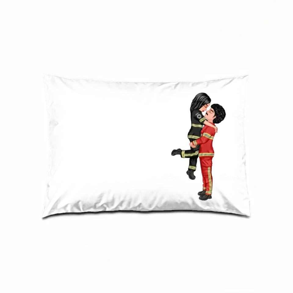Hero Couple Kissing Half Flag Gifts by Occupation Firefighter, Nurse, Police Officer - Personalized Horizontal pillow 703473 - B - DiyGiftly