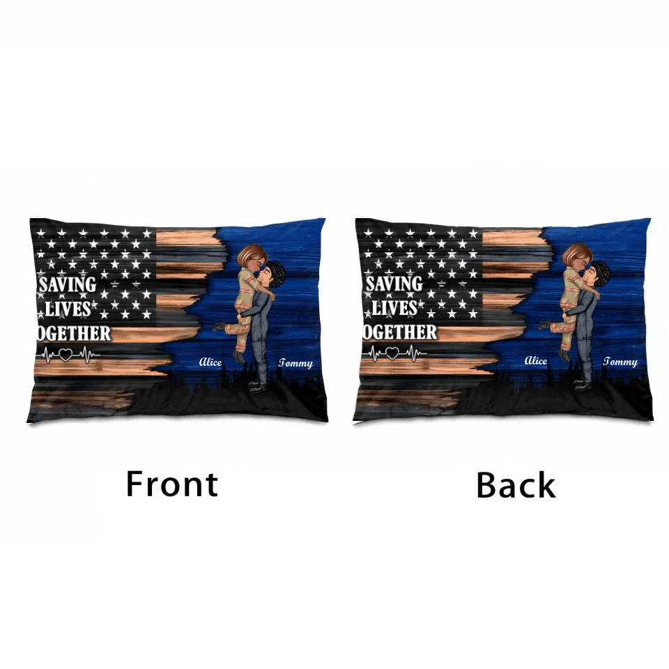 Hero Couple Kissing Half Flag Gifts by Occupation Firefighter, Nurse, Police Officer - Personalized Horizontal pillow 703473 - B - DiyGiftly