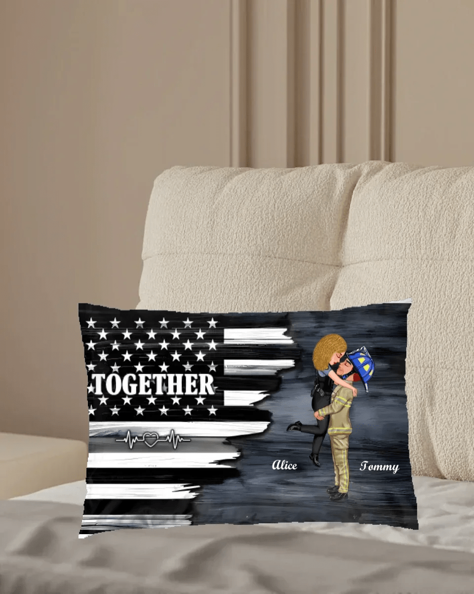 Hero Couple Kissing Half Flag Gifts by Occupation Firefighter, Nurse, Police Officer - Personalized Horizontal pillow 703473 - B - DiyGiftly
