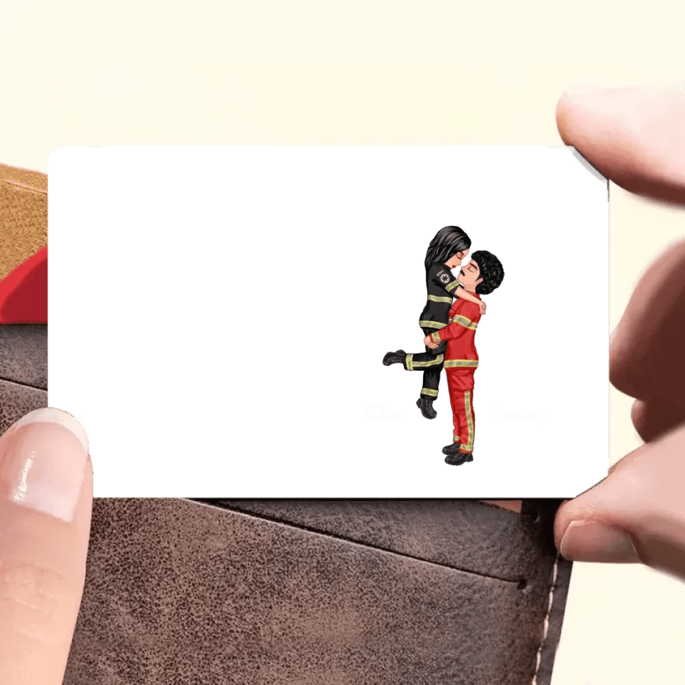 Hero Couple Kissing Half Flag Gifts by Occupation Firefighter, Nurse, Police Officer - Personalized Horizontal Wallet Card Cup 707257 - Q - DiyGiftly