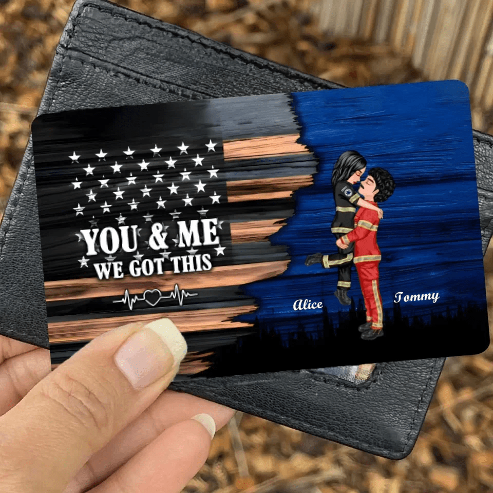 Hero Couple Kissing Half Flag Gifts by Occupation Firefighter, Nurse, Police Officer - Personalized Horizontal Wallet Card Cup 707257 - Q - DiyGiftly