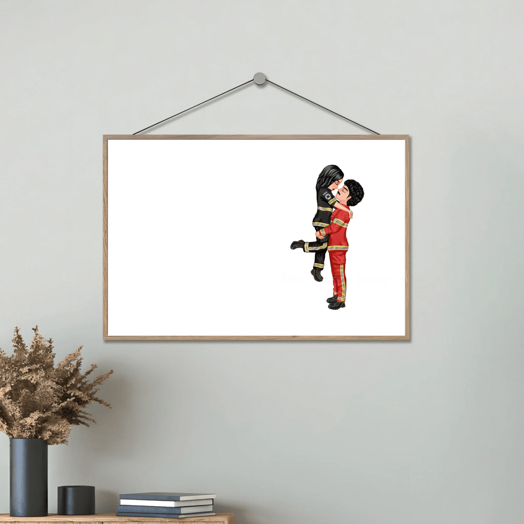 Hero Couple Kissing Half Flag Gifts by Occupation Firefighter, Nurse, Police Officer - Personalized Horizontal Wooden Plaque 703473 - DiyGiftly