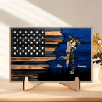 Hero Couple Kissing Half Flag Gifts by Occupation Firefighter, Nurse, Police Officer - Personalized Horizontal Wooden Plaque 703473 - DiyGiftly