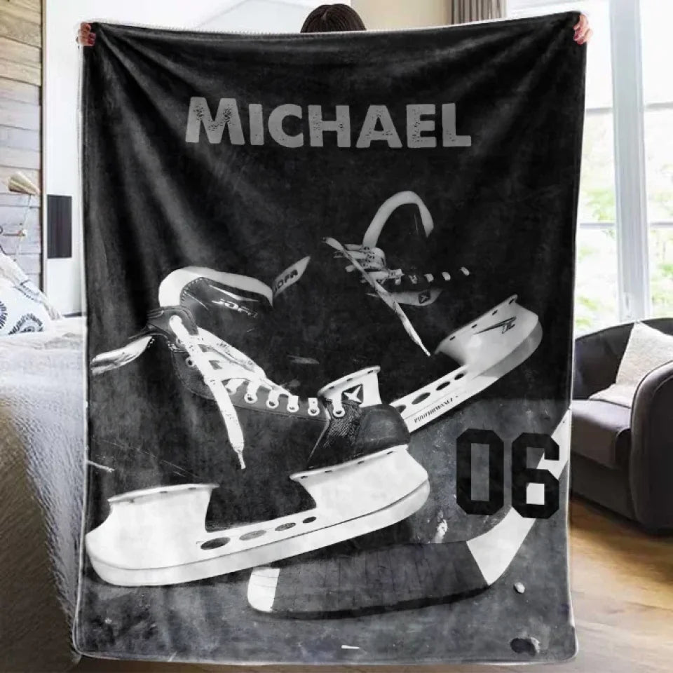 Hockey Stick & Shoes Personalized Blanket 747932 - DiyGiftly