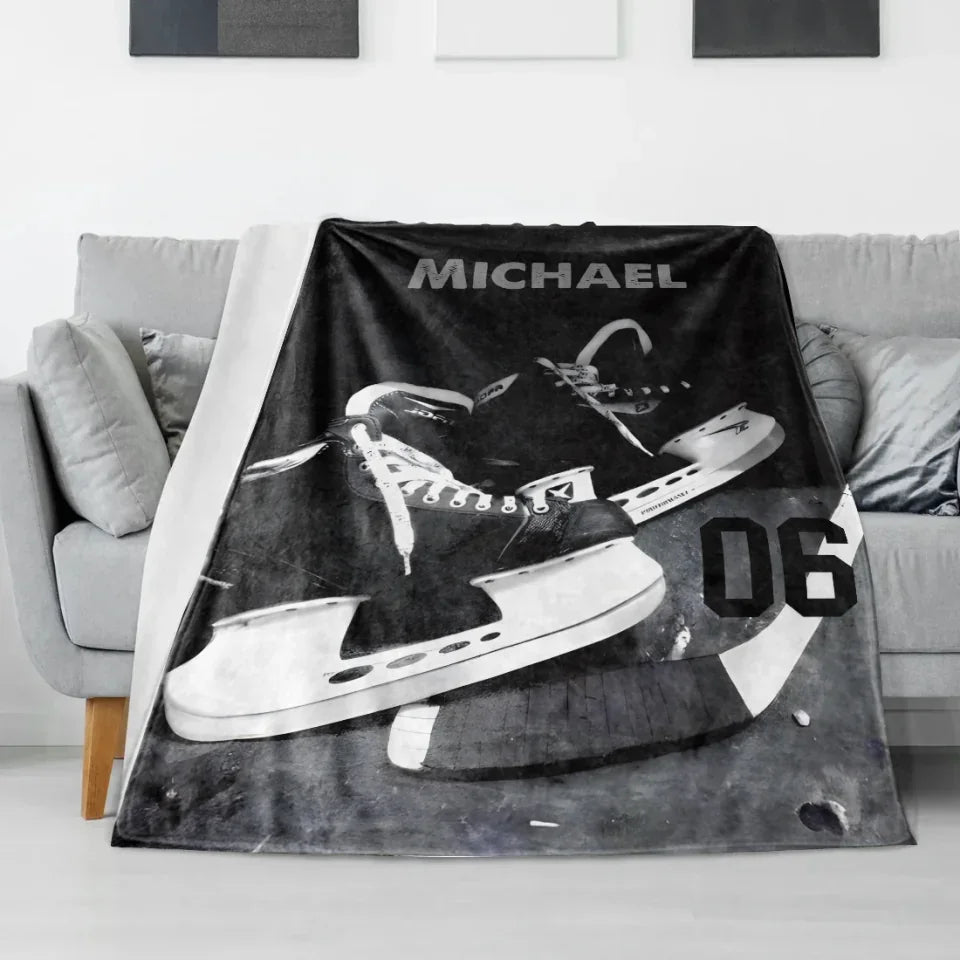 Hockey Stick & Shoes Personalized Blanket 747932 - DiyGiftly