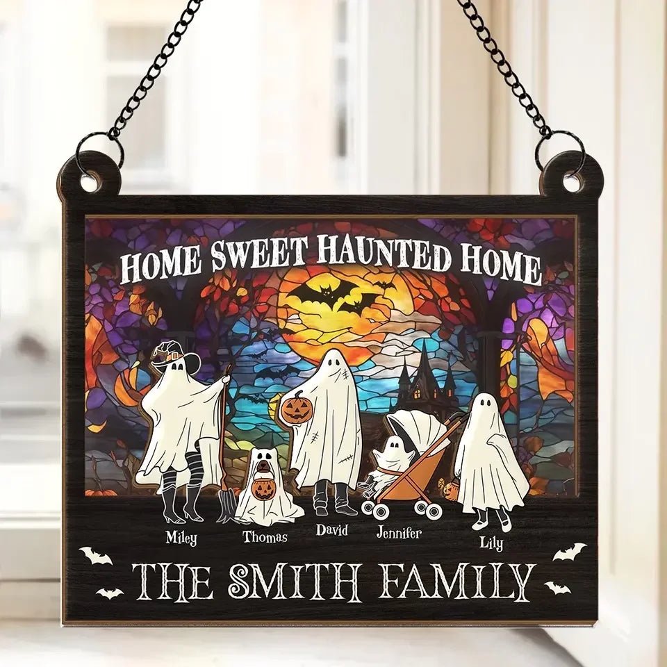 Home Sweet Haunted Home - Family Personalized Window Hanging Suncatcher - Halloween Gift For Family Members 683117 - DiyGiftly