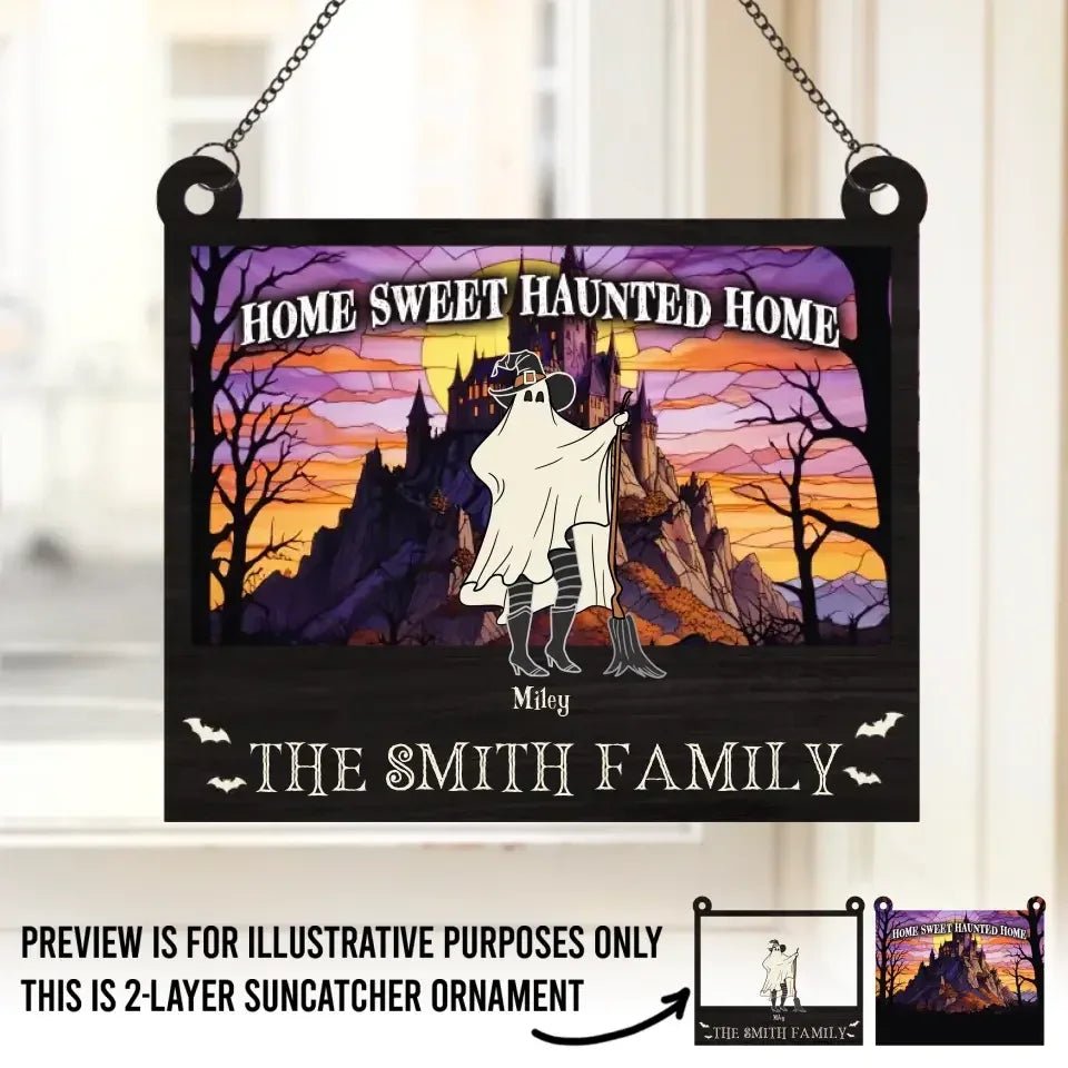 Home Sweet Haunted Home - Family Personalized Window Hanging Suncatcher - Halloween Gift For Family Members 683117 - DiyGiftly