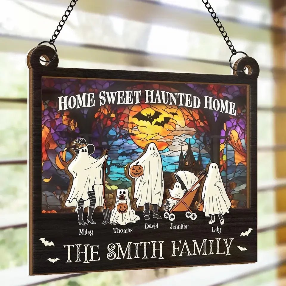 Home Sweet Haunted Home - Family Personalized Window Hanging Suncatcher - Halloween Gift For Family Members 683117 - DiyGiftly