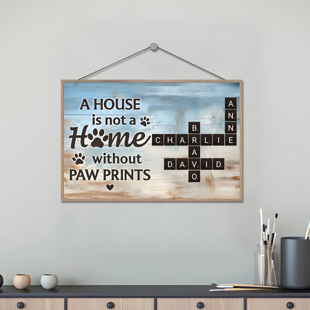 Home With Paw Prints Pet Crossword Puzzle Art Personalized Wooden Plaque 706450 - DiyGiftly